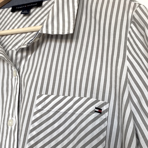 Tommy Hilfiger Women’s Long Sleeve Stripe Gray/white One Left Pocket Size Large - Picture 3 of 4